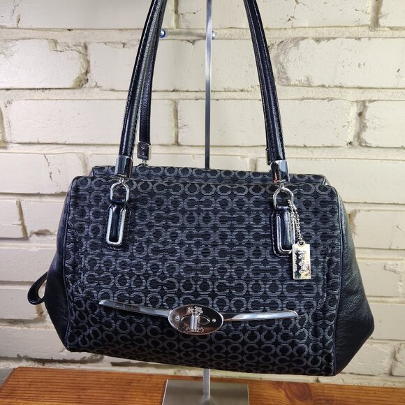 Euc Coach Madison Signature Black Signature C's Handbag Satchel Purse - Picture 2 of 13